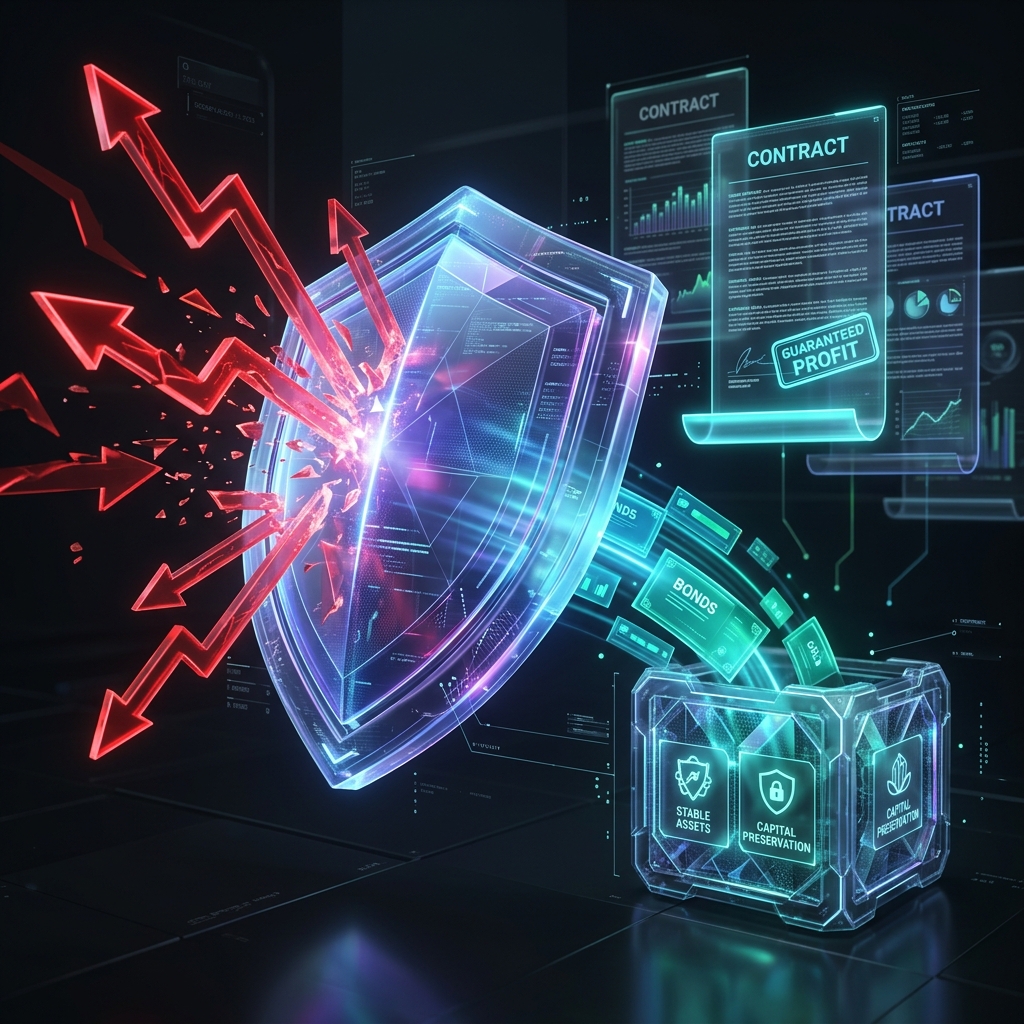 Sleek graphic of stable digital contracts securing risk management through hedging