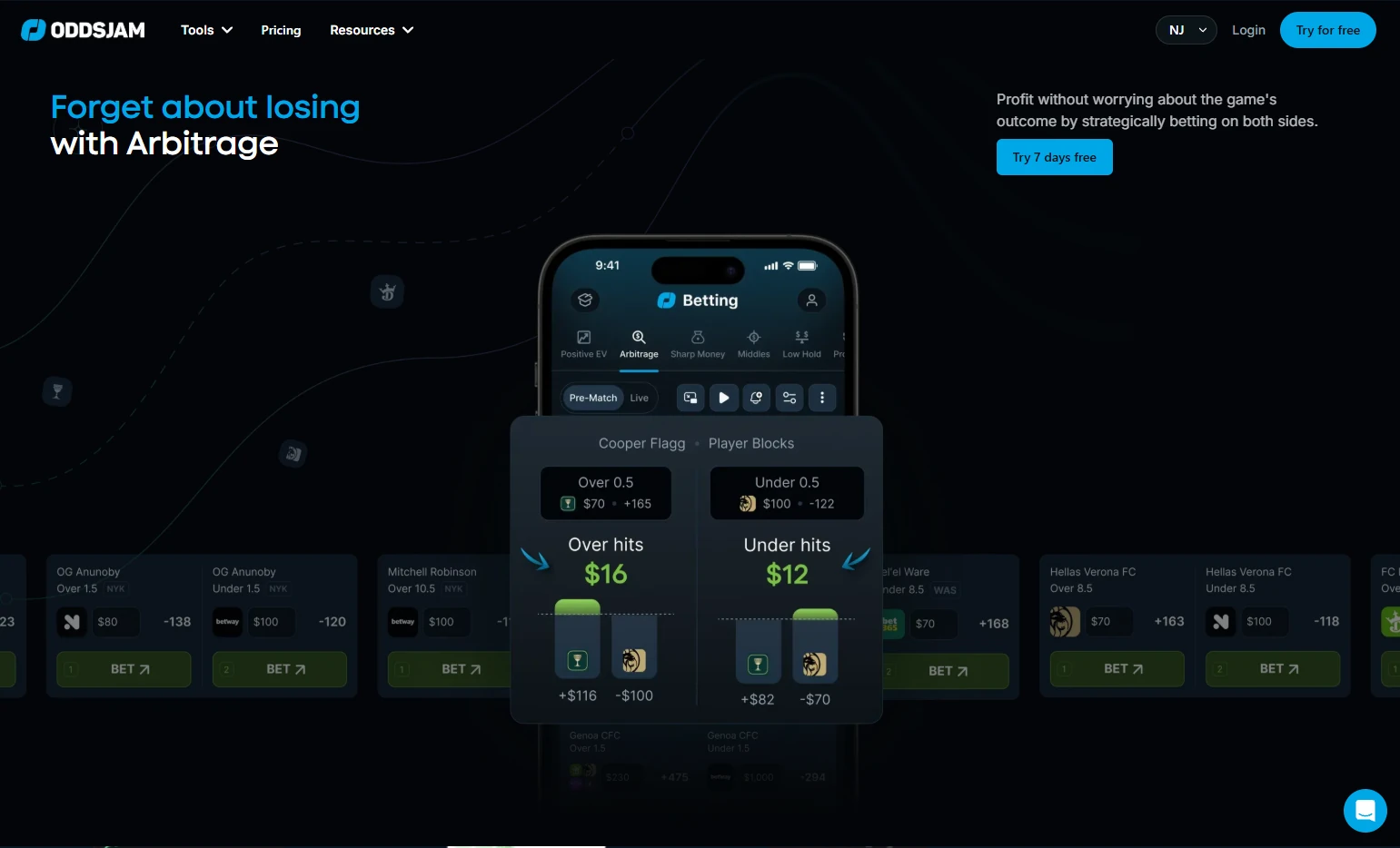 OddsJam key features � +EV scanner, arbitrage, promo converter and more