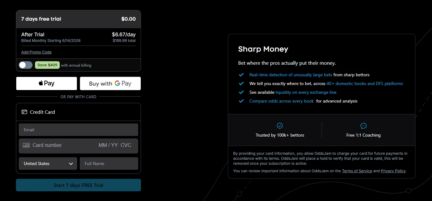 OddsJam free trial � how to start your trial and test the platform
