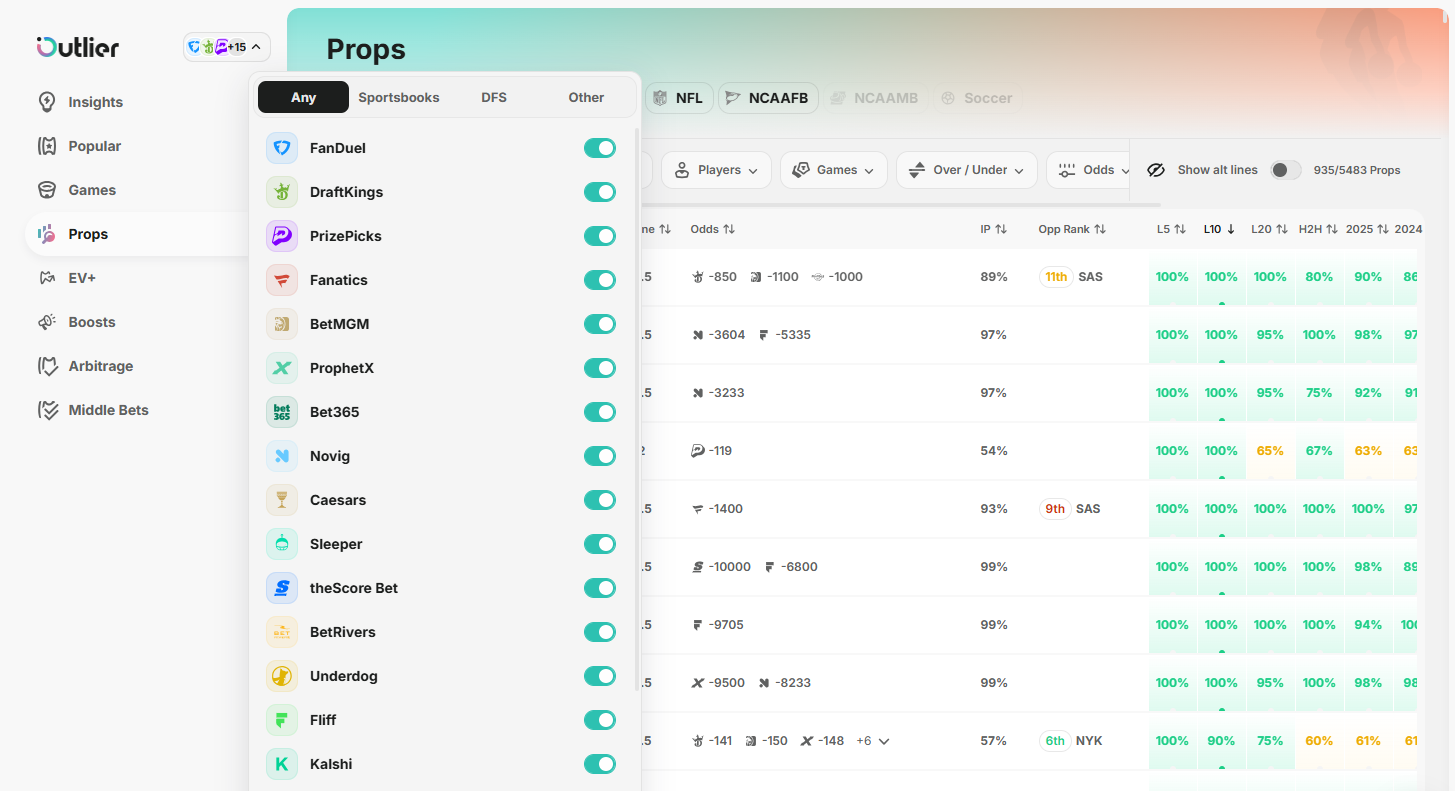 Outlier Player Props Interface