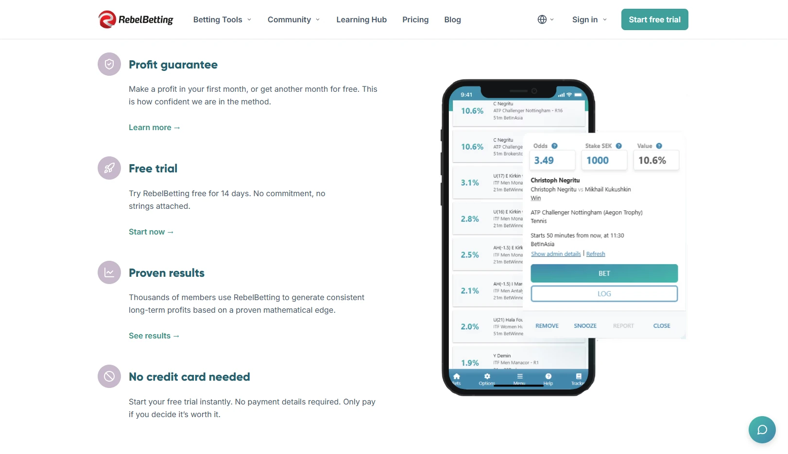 Interactive operational interface breakdown of RebelBetting