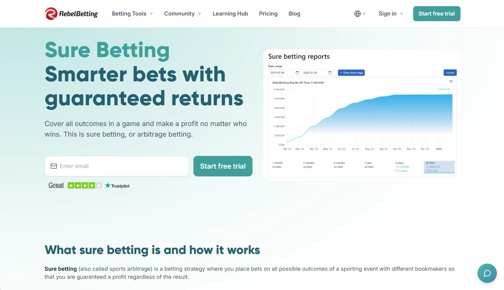 RebelBetting arbitrage scanner interface — real-time sure bets and value bets