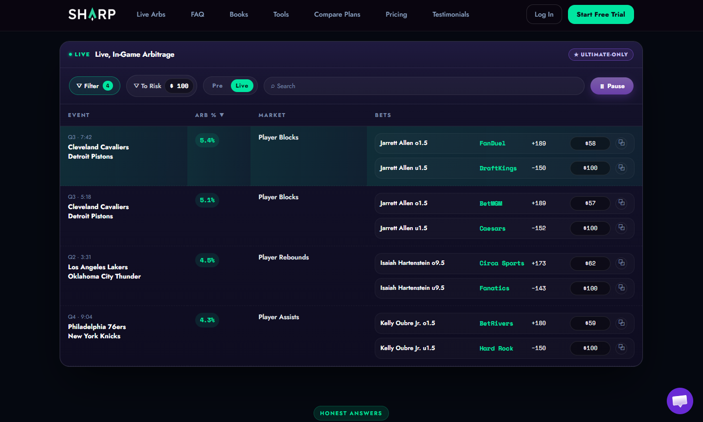 Sharp App live arbitrage finder — sub-50ms alerts with automated stake calculation