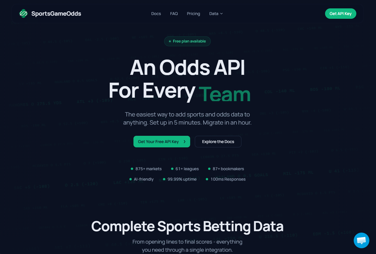 Interactive operational interface breakdown of SportsGameOdds
