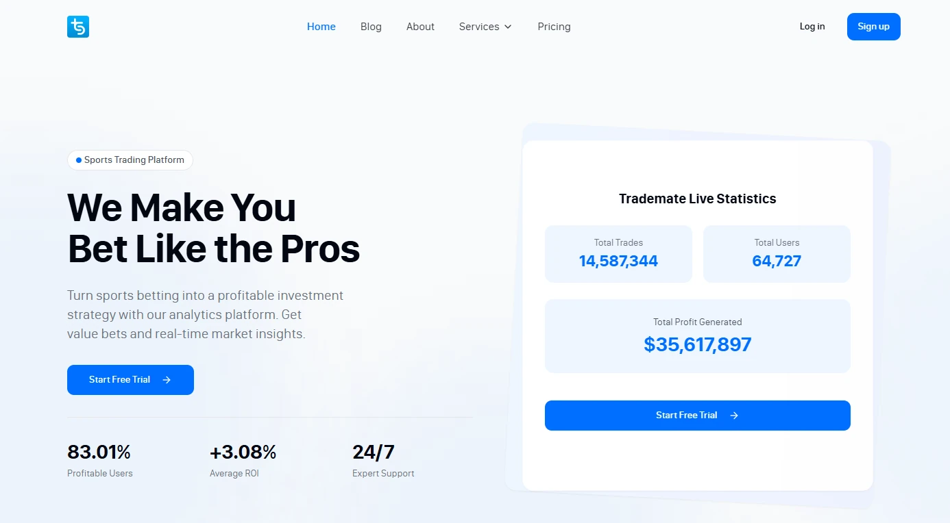 Interactive operational interface breakdown of Trademate Sports